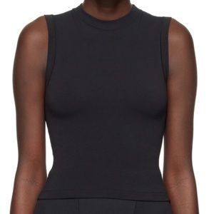 SKIMS Black Cotton Jersey Mock Neck Tank Top